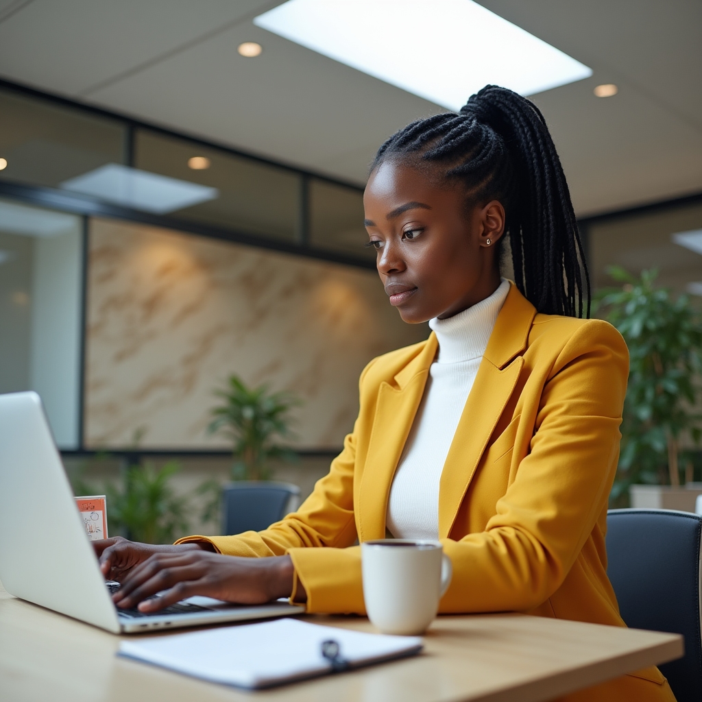 Mujer profesional construyendo su marca personal en LinkedIn desde su espacio de trabajo
